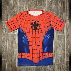 Under Armour Spider-Man Compression Shirt HeatGear Marvel Red Blue Mens XL 2013
